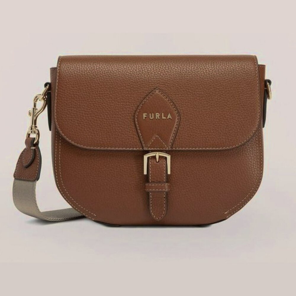Furla Urania Pebbled Leather Crossbody Bag Cognac EUX - Picture 1 of 8